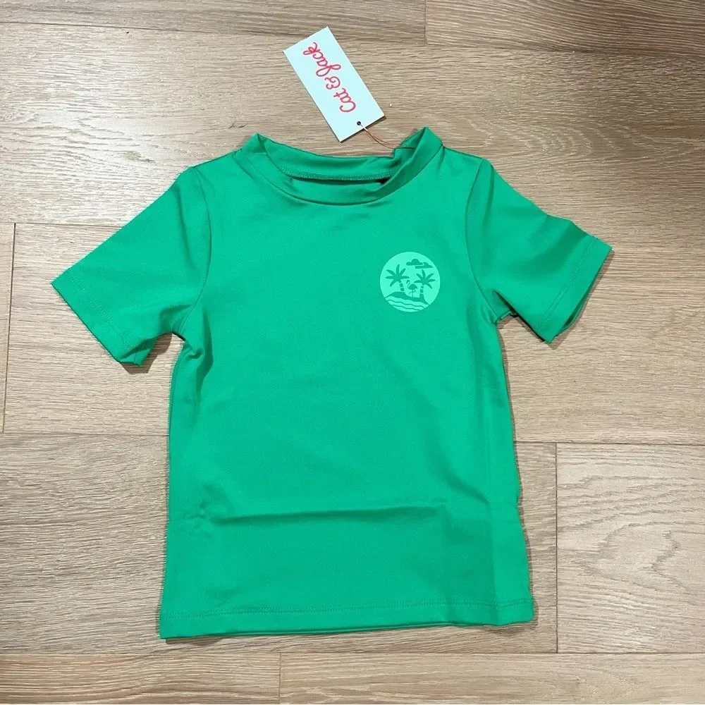 Cat & Jack Infant Rash Guard Sun Protection Tee Shirt Green Palm Tree 18 M